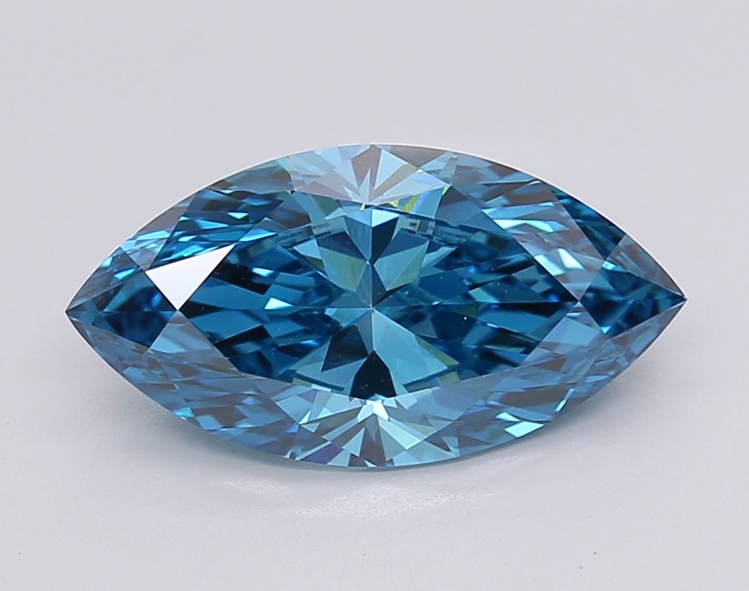 Lab-Grown Marquise Diamond - 3.07 Carats, Fancy Vivid Blue Color, VVS2 Clarity - Certified by IGI - Report Number: LG595380955