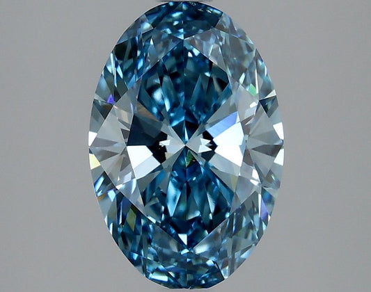 Lab-Grown Oval Diamond - 2.04 Carats, Fancy Vivid Blue Color, VS2 Clarity - Certified by IGI - Report Number: LG635401404