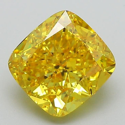 Lab-Grown Cushion Diamond - 2.51 Carats, Fancy Vivid Yellow Color, VVS2 Clarity - Certified by IGI - Report Number: LG588347588