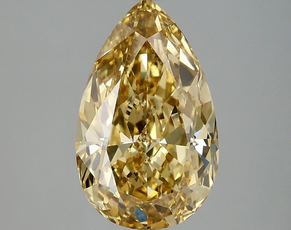 Lab-Grown Pear Diamond - 3.07 Carats, Fancy Vivid Yellow Color, VVS2 Clarity - Certified by IGI - Report Number: LG677527644
