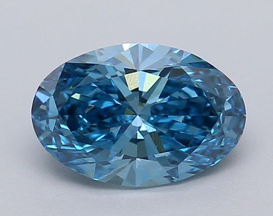 Lab-Grown Oval Diamond - 0.96 Carats, Fancy Vivid Blue Color, VVS2 Clarity - Certified by IGI - Report Number: LG613349365