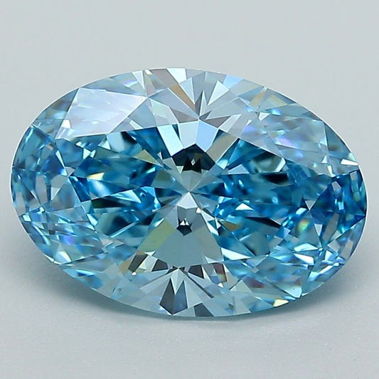 Lab-Grown Oval Diamond - 2.59 Carats, Fancy Vivid Blue Color, VVS2 Clarity - Certified by IGI - Report Number: LG631442294