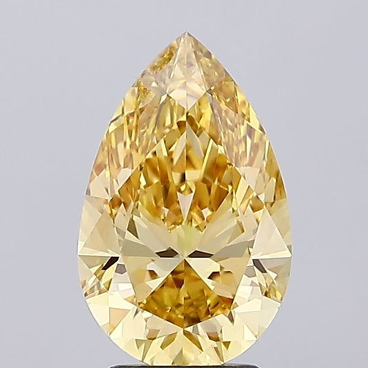 Lab-Grown Pear Diamond - 3.01 Carats, Fancy Intense Brownish Yellow Color, VVS2 Clarity - Certified by IGI - Report Number: LG666428067
