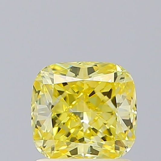 Lab-Grown Cushion Diamond - 1.01 Carats, Fancy Intense Yellow Color, VS2 Clarity - Certified by IGI - Report Number: LG615370037