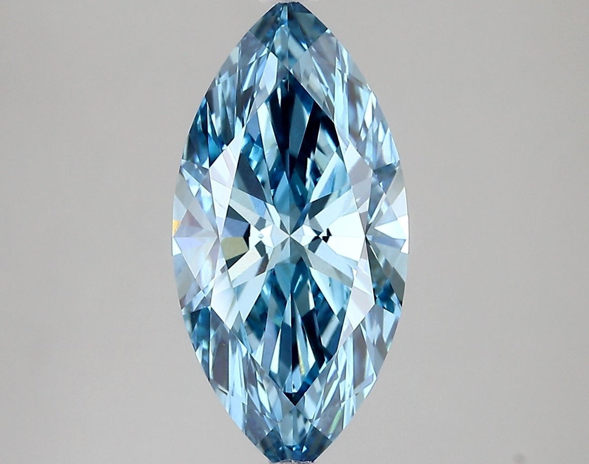 Lab-Grown Marquise Diamond - 3.03 Carats, Fancy Vivid Blue Color, VVS2 Clarity - Certified by IGI - Report Number: LG607315981