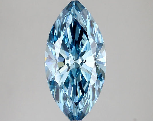 Lab-Grown Marquise Diamond - 3.03 Carats, Fancy Vivid Blue Color, VVS2 Clarity - Certified by IGI - Report Number: LG607315981