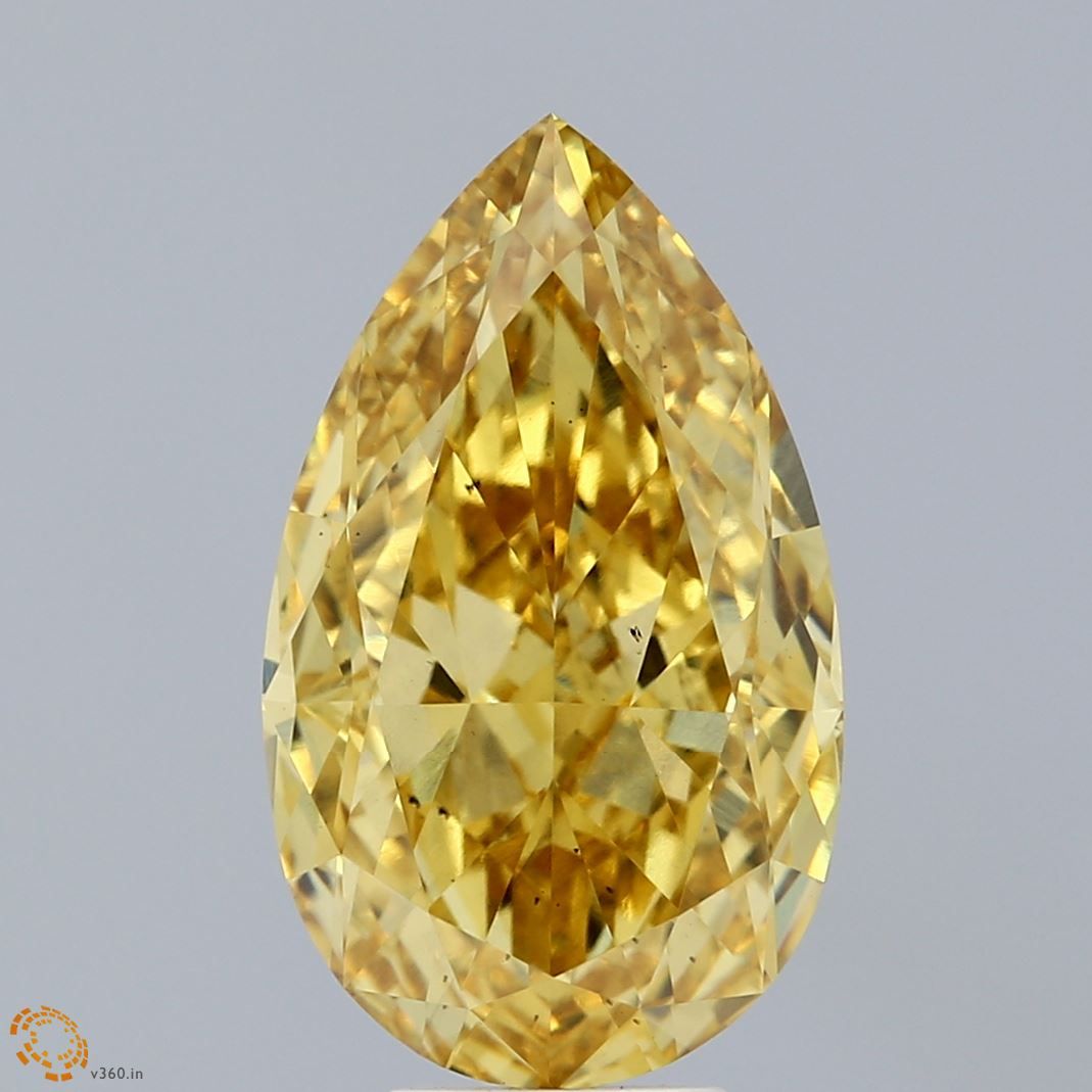 Lab-Grown Pear Diamond - 6.44 Carats, Fancy Vivid Yellow Color, VS2 Clarity - Certified by IGI - Report Number: LG657449496