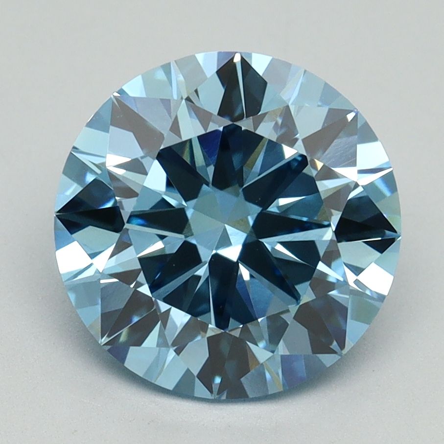 Lab-Grown Round Diamond - 3.02 Carats, Fancy Vivid Blue Color, VVS2 Clarity - Certified by IGI - Report Number: LG645458850