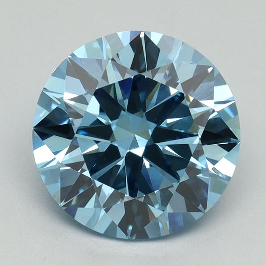 Lab-Grown Round Diamond - 3.02 Carats, Fancy Vivid Blue Color, VVS2 Clarity - Certified by IGI - Report Number: LG645458850