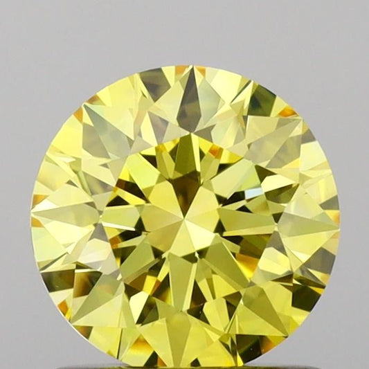 Lab-Grown Round Diamond - 1.0 Carats, Fancy Vivid Yellow Color, VS1 Clarity - Certified by IGI - Report Number: LG652498576
