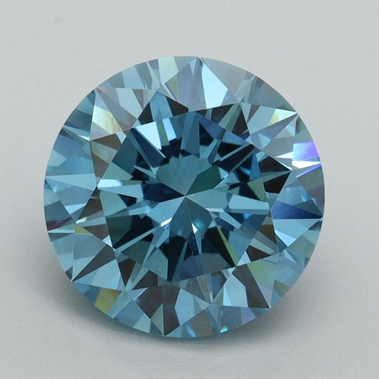 Lab-Grown Round Diamond - 4.04 Carats, Fancy Vivid Blue Color, VVS2 Clarity - Certified by IGI - Report Number: LG638454316
