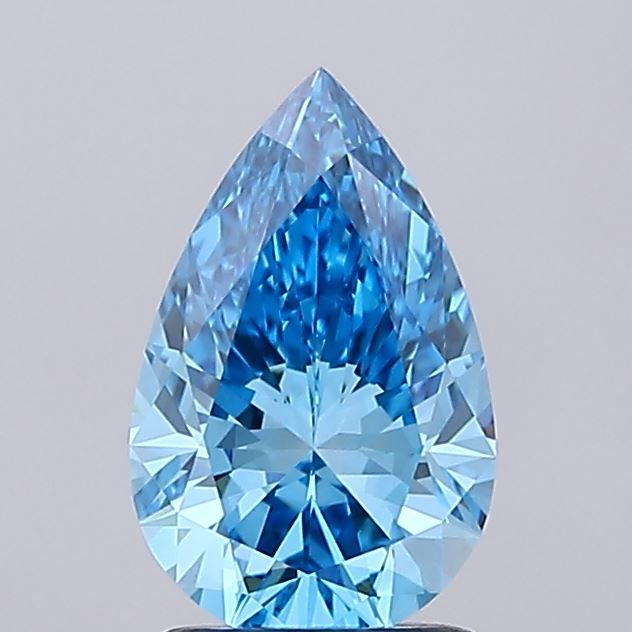 Lab-Grown Pear Diamond - 1.51 Carats, Fancy Vivid Blue Color, VS1 Clarity - Certified by IGI - Report Number: LG675557374