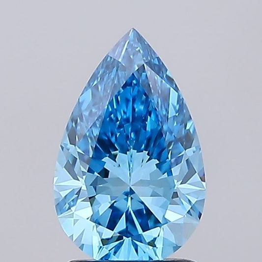Lab-Grown Pear Diamond - 1.51 Carats, Fancy Vivid Blue Color, VS1 Clarity - Certified by IGI - Report Number: LG675557374