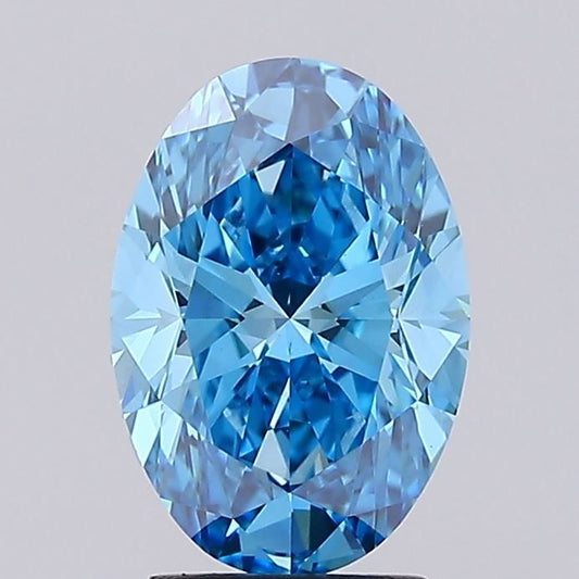 Lab-Grown Oval Diamond - 3.02 Carats, Fancy Vivid Blue Color, VVS2 Clarity - Certified by IGI - Report Number: LG675557420