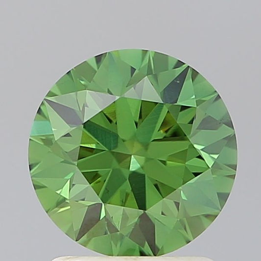 Lab-Grown Round Diamond - 1.52 Carats, Fancy Vivid Green Color, VS1 Clarity - Certified by IGI - Report Number: LG641475547