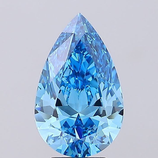 Lab-Grown Pear Diamond - 5.05 Carats, Fancy Vivid Blue Color, VS1 Clarity - Certified by IGI - Report Number: LG683566322