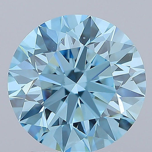 Lab-Grown Round Diamond - 2.5 Carats, Fancy Vivid Blue Color, VS1 Clarity - Certified by IGI - Report Number: LG659409101