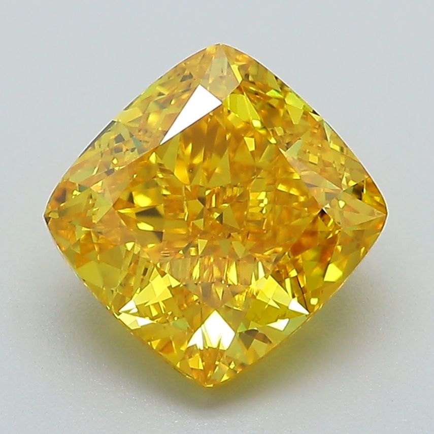 Lab-Grown Cushion Diamond - 3.09 Carats, Fancy Vivid Yellow Color, VVS2 Clarity - Certified by IGI - Report Number: LG585336615