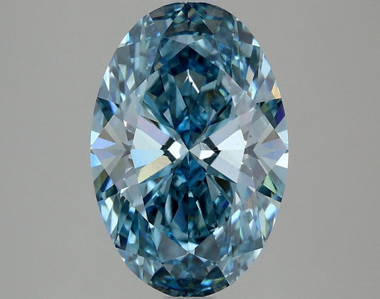 Lab-Grown Oval Diamond - 2.97 Carats, Fancy Vivid Blue Color, VS2 Clarity - Certified by IGI - Report Number: LG637461485