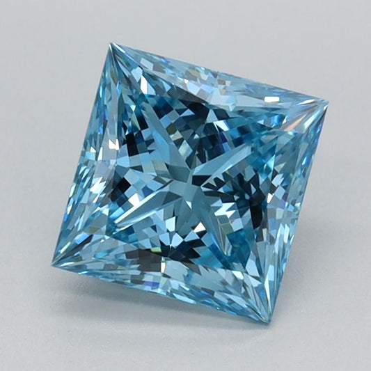 Lab-Grown Princess Diamond - 1.07 Carats, Fancy Vivid Blue Color, VVS2 Clarity - Certified by IGI - Report Number: LG667448596
