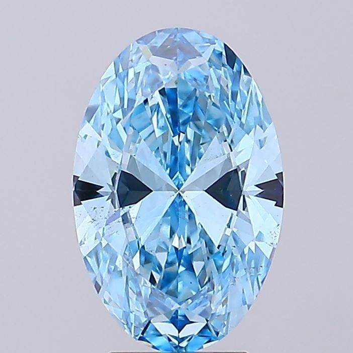 Lab-Grown Oval Diamond - 4.03 Carats, Fancy Vivid Blue Color, VS2 Clarity - Certified by IGI - Report Number: LG683535229