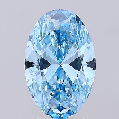 Lab-Grown Oval Diamond - 4.03 Carats, Fancy Vivid Blue Color, VS2 Clarity - Certified by IGI - Report Number: LG683535229