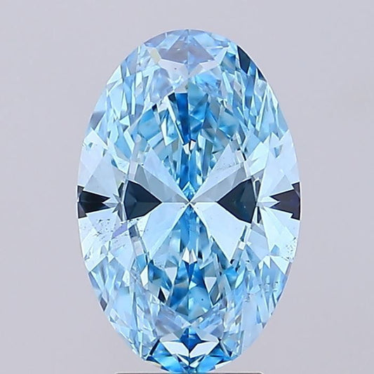 Lab-Grown Oval Diamond - 4.03 Carats, Fancy Vivid Blue Color, VS2 Clarity - Certified by IGI - Report Number: LG683535229