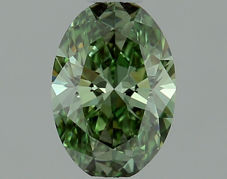 Lab-Grown Oval Diamond - 0.51 Carats, Fancy Vivid Green Color, VS1 Clarity - Certified by IGI - Report Number: LG641414380