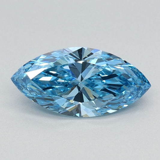 Lab-Grown Marquise Diamond - 0.71 Carats, Fancy Vivid Blue Color, VVS2 Clarity - Certified by IGI - Report Number: LG626424715