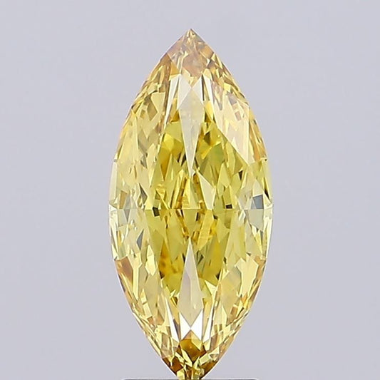 Lab-Grown Marquise Diamond - 2.71 Carats, Fancy Vivid Yellow Color, VS1 Clarity - Certified by IGI - Report Number: LG670484799