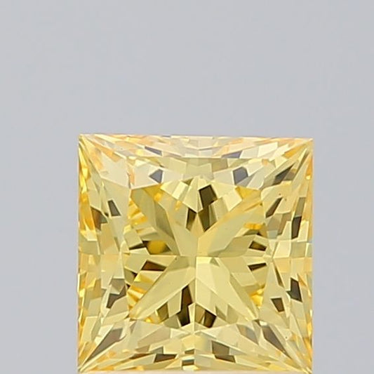 Lab-Grown Princess Diamond - 1.04 Carats, Fancy Intense Yellow Color, VS1 Clarity - Certified by IGI - Report Number: LG652438142