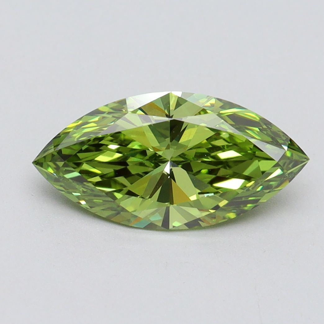 Lab-Grown Marquise Diamond - 1.51 Carats, Fancy Vivid Green Color, VVS2 Clarity - Certified by IGI - Report Number: LG611366565