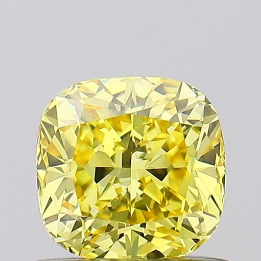 Lab-Grown Cushion Diamond - 0.72 Carats, Fancy Vivid Yellow Color, VS1 Clarity - Certified by IGI - Report Number: LG619433887