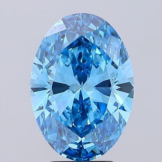 Lab-Grown Oval Diamond - 5.03 Carats, Fancy Vivid Blue Color, VS2 Clarity - Certified by IGI - Report Number: LG681593684