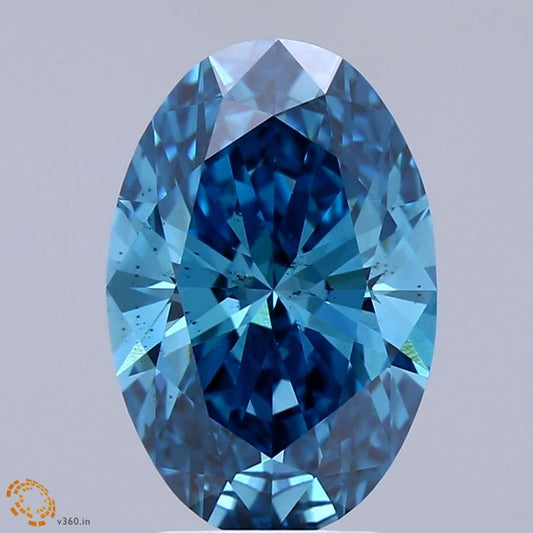 Lab-Grown Oval Diamond - 3.03 Carats, Fancy Vivid Blue Color, VS2 Clarity - Certified by IGI - Report Number: LG671484889