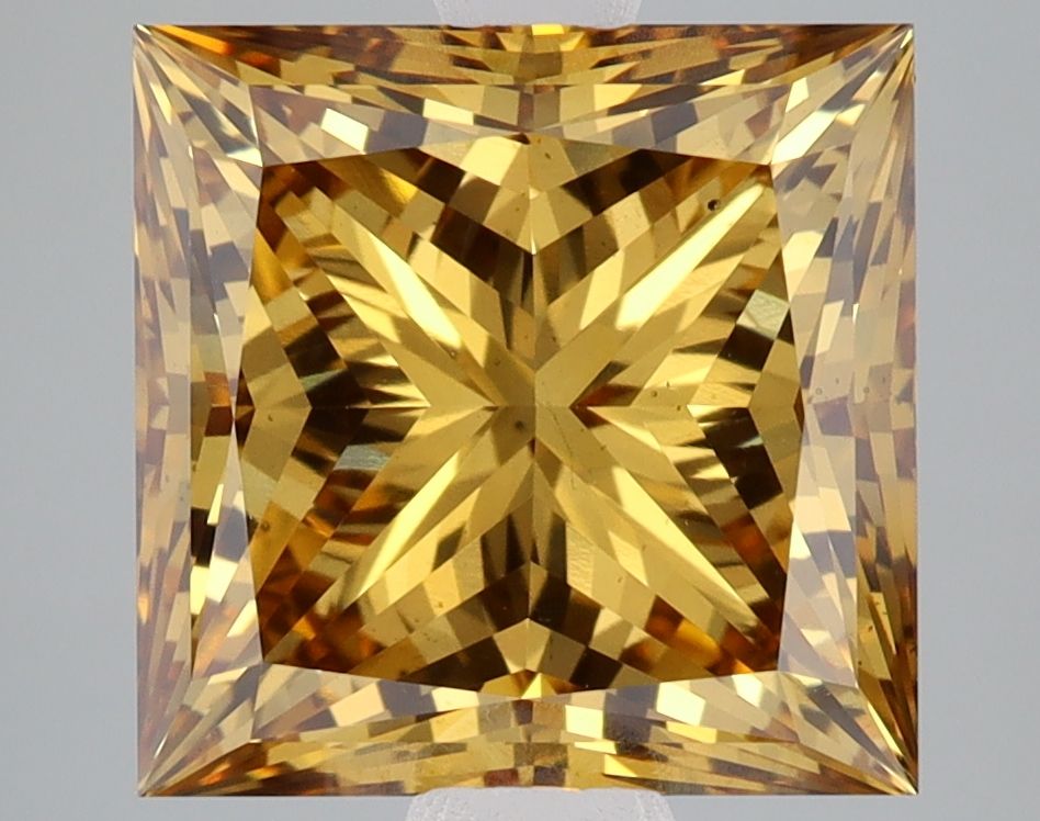 Lab-Grown Princess Diamond - 5.03 Carats, Fancy Vivid Brownish Yellow Color, VS2 Clarity - Certified by IGI - Report Number: LG563201808