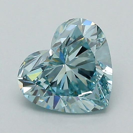 Lab-Grown Heart Diamond - 1.3 Carats, Fancy Intense Greenish Blue Color, VVS2 Clarity - Certified by IGI - Report Number: LG595384081