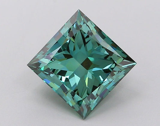 Lab-Grown Princess Diamond - 3.0 Carats, Fancy Vivid Green Color, VS1 Clarity - Certified by IGI - Report Number: LG637468019