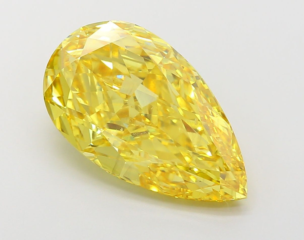 Lab-Grown Pear Diamond - 8.56 Carats, Fancy Vivid Yellow Color, VS2 Clarity - Certified by IGI - Report Number: LG671427172