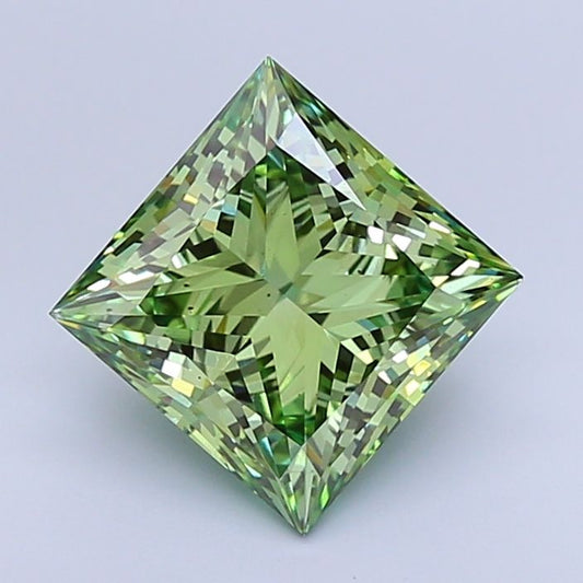 Lab-Grown Princess Diamond - 4.28 Carats, Fancy Vivid Green Color, VS2 Clarity - Certified by IGI - Report Number: LG654483666