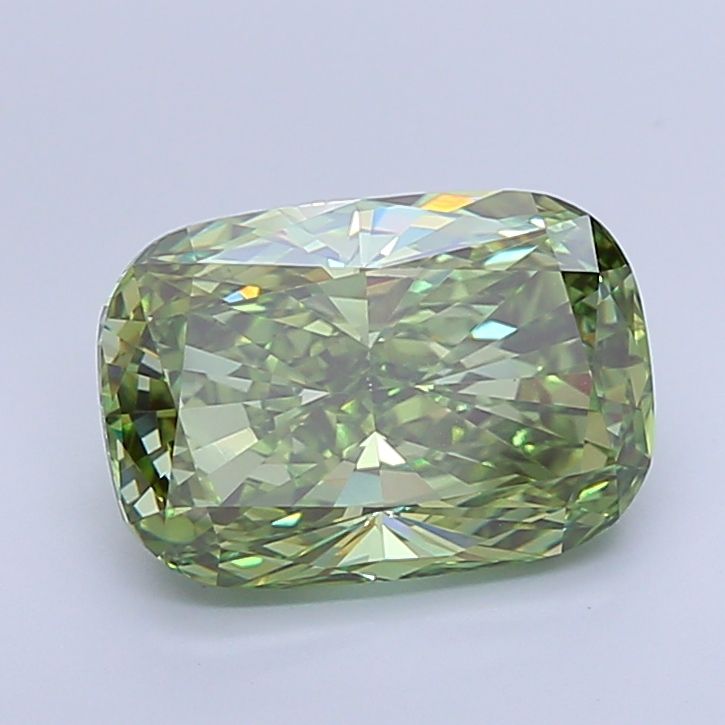Lab-Grown Cushion Diamond - 5.29 Carats, Fancy Vivid Green Color, VS1 Clarity - Certified by IGI - Report Number: LG657461548