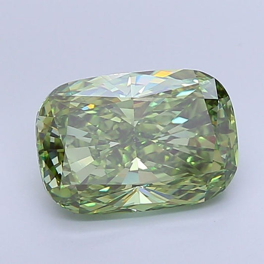 Lab-Grown Cushion Diamond - 5.29 Carats, Fancy Vivid Green Color, VS1 Clarity - Certified by IGI - Report Number: LG657461548