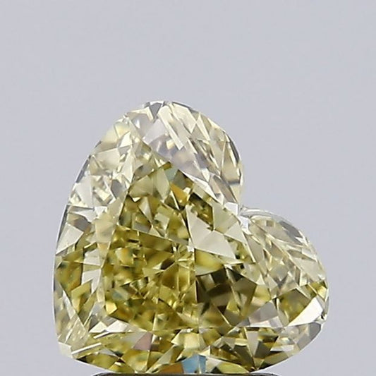Lab-Grown Heart Diamond - 1.29 Carats, Fancy Intense Yellow Color, VVS2 Clarity - Certified by IGI - Report Number: LG662482702
