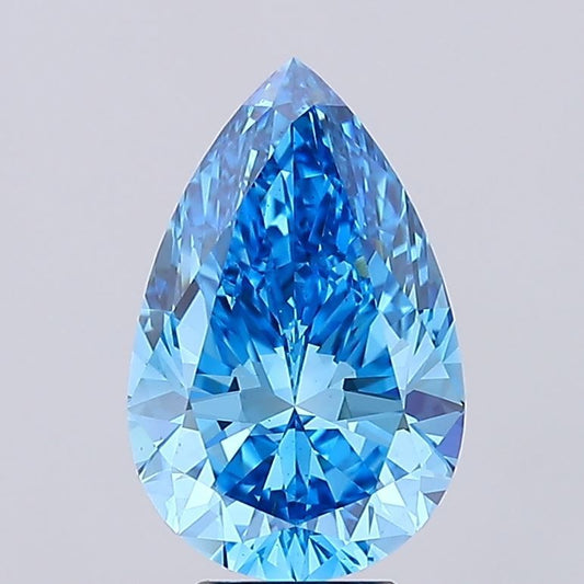 Lab-Grown Pear Diamond - 5.0 Carats, Fancy Vivid Blue Color, VS2 Clarity - Certified by IGI - Report Number: LG683552343