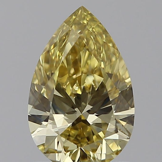 Lab-Grown Pear Diamond - 0.9 Carats, Fancy Intense Yellow Color, VS1 Clarity - Certified by IGI - Report Number: LG591359921
