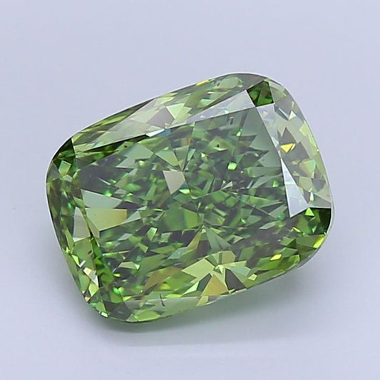 Lab-Grown Cushion Diamond - 5.01 Carats, Fancy Vivid Green Color, VS2 Clarity - Certified by IGI - Report Number: LG654483737