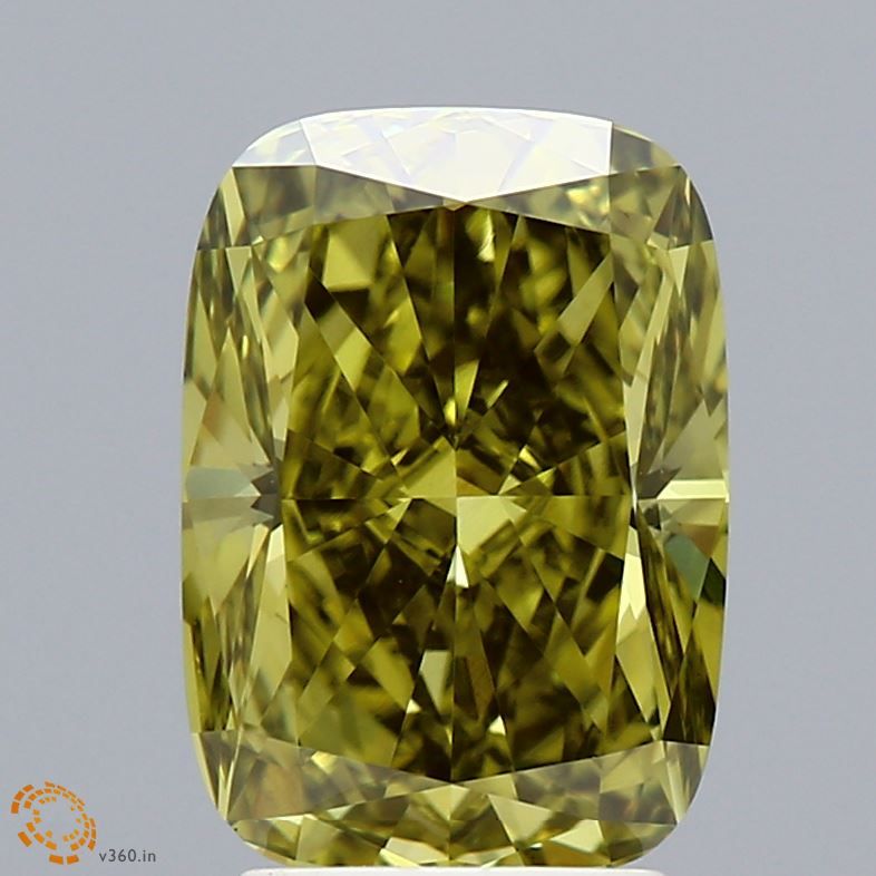 Lab-Grown Cushion Diamond - 3.49 Carats, Fancy Vivid Yellow Color, VVS2 Clarity - Certified by IGI - Report Number: 604318294