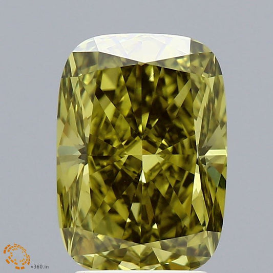 Lab-Grown Cushion Diamond - 3.49 Carats, Fancy Vivid Yellow Color, VVS2 Clarity - Certified by IGI - Report Number: 604318294