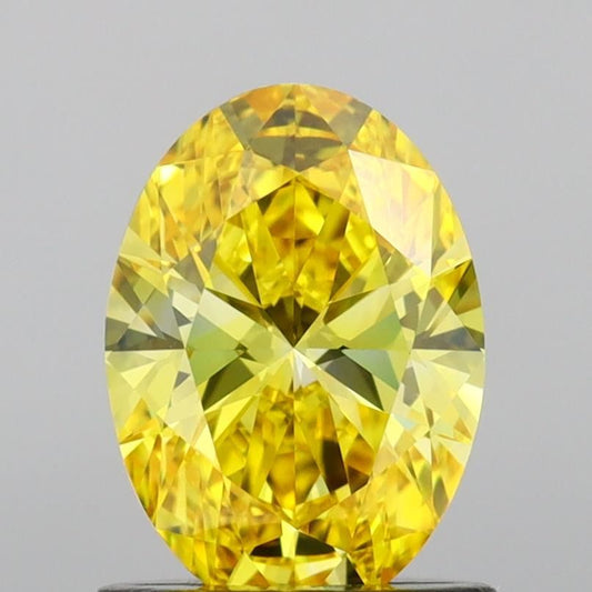 Lab-Grown Oval Diamond - 1.02 Carats, Fancy Vivid Yellow Color, VVS2 Clarity - Certified by IGI - Report Number: LG691540002