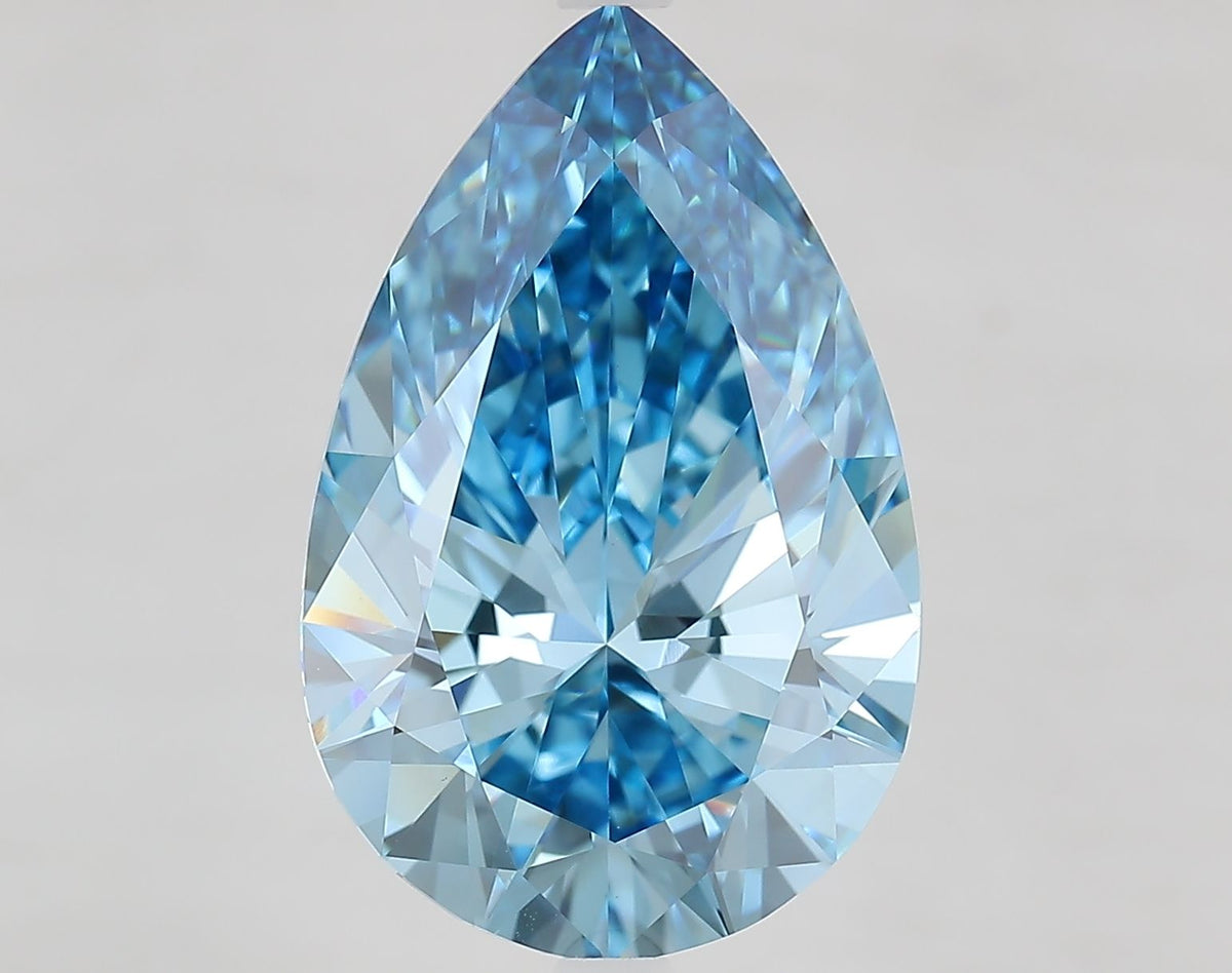 Lab-Grown Pear Diamond - 8.56 Carats, Fancy Vivid Blue Color, VVS2 Clarity - Certified by IGI - Report Number: LG670409569